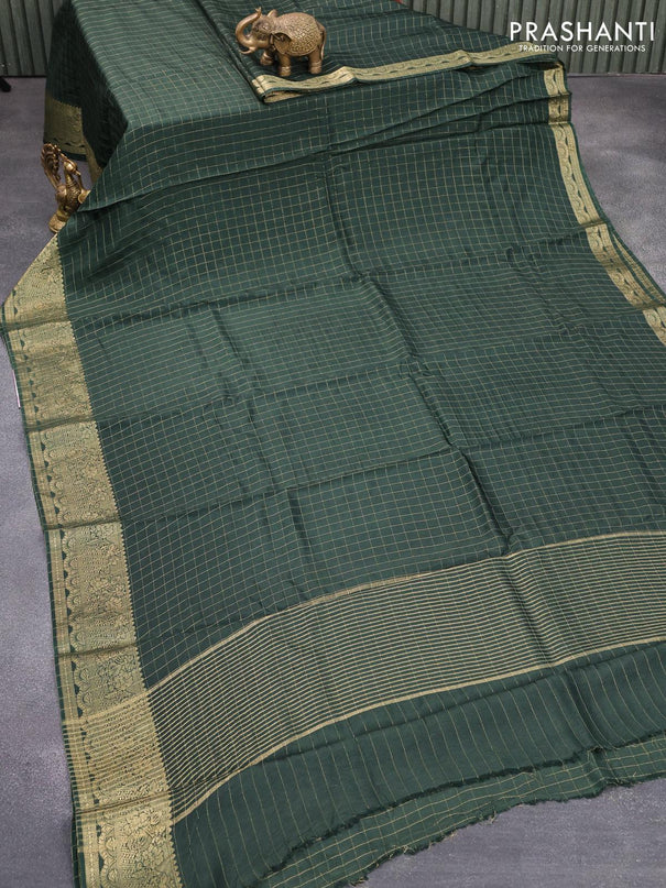 Dola silk saree green and orange with zari checked pattern and zari woven border with embroidery work blouse - {{ collection.title }} by Prashanti Sarees