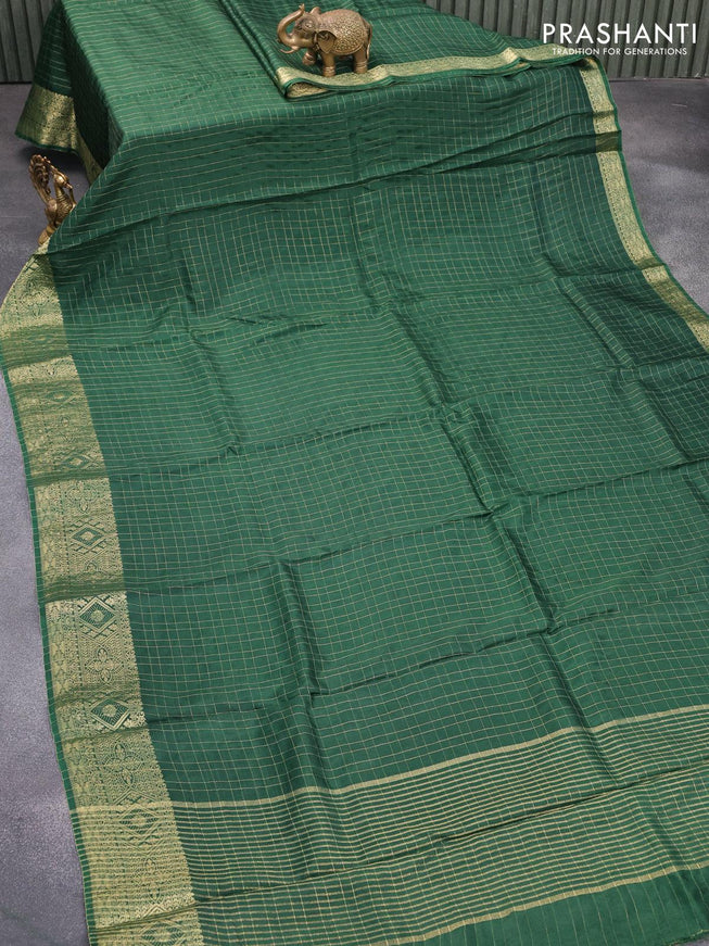 Dola silk saree green and pastel pink with zari checked pattern and zari woven border with embroidery work blouse - {{ collection.title }} by Prashanti Sarees