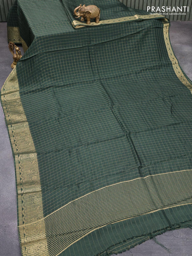 Dola silk saree green and pink with zari checked pattern and zari woven border with embroidery work blouse - {{ collection.title }} by Prashanti Sarees