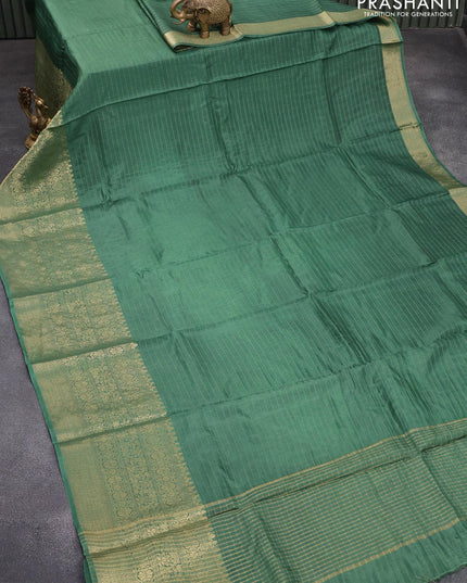 Dola silk saree green and purple with allover zari woven stripes pattern and long zari woven border with embroidery work blouse - {{ collection.title }} by Prashanti Sarees