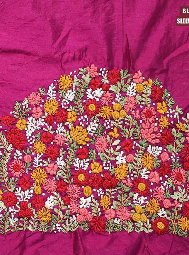 Dola silk saree green and purple with allover zari woven stripes pattern and long zari woven border with embroidery work blouse - {{ collection.title }} by Prashanti Sarees