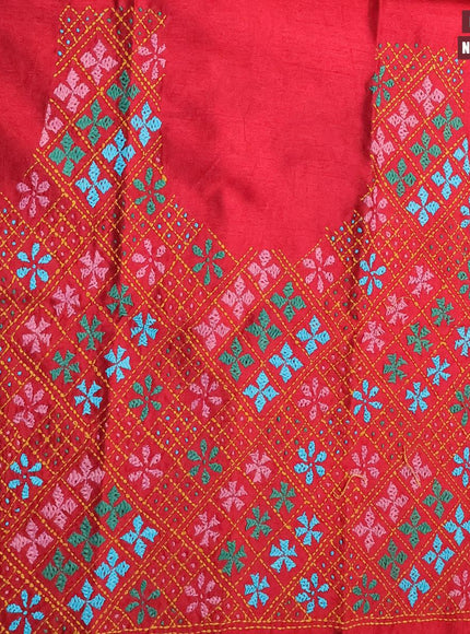 Dola silk saree green and red with zari checked pattern and zari woven border with embroidery work blouse - {{ collection.title }} by Prashanti Sarees