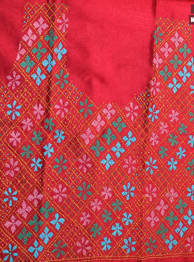 Dola silk saree green and red with zari checked pattern and zari woven border with embroidery work blouse - {{ collection.title }} by Prashanti Sarees