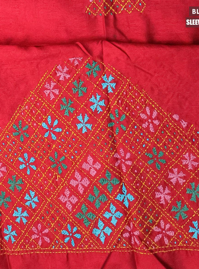 Dola silk saree green and red with zari checked pattern and zari woven border with embroidery work blouse - {{ collection.title }} by Prashanti Sarees