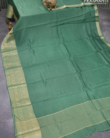 Dola silk saree green and yellow with allover zari woven stripes pattern and zari woven border with embroidery work blouse - {{ collection.title }} by Prashanti Sarees
