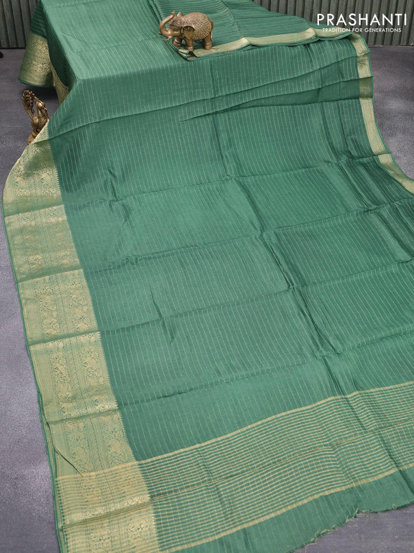 Dola silk saree green and yellow with allover zari woven stripes pattern and zari woven border with embroidery work blouse - {{ collection.title }} by Prashanti Sarees