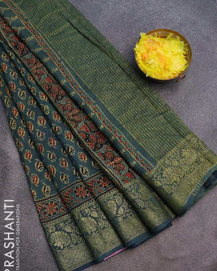Dola silk saree green with allover butta prints and zari woven floral border - {{ collection.title }} by Prashanti Sarees