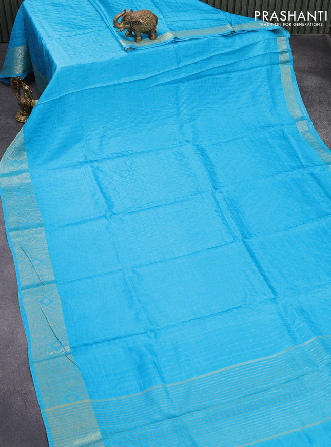 Dola silk saree light blue and dark green with zari checked pattern and zari woven border with embroidery work blouse - {{ collection.title }} by Prashanti Sarees