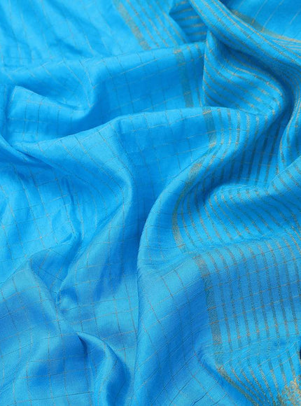 Dola silk saree light blue and dark green with zari checked pattern and zari woven border with embroidery work blouse - {{ collection.title }} by Prashanti Sarees