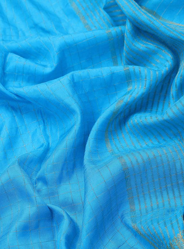 Dola silk saree light blue and dark green with zari checked pattern and zari woven border with embroidery work blouse - {{ collection.title }} by Prashanti Sarees
