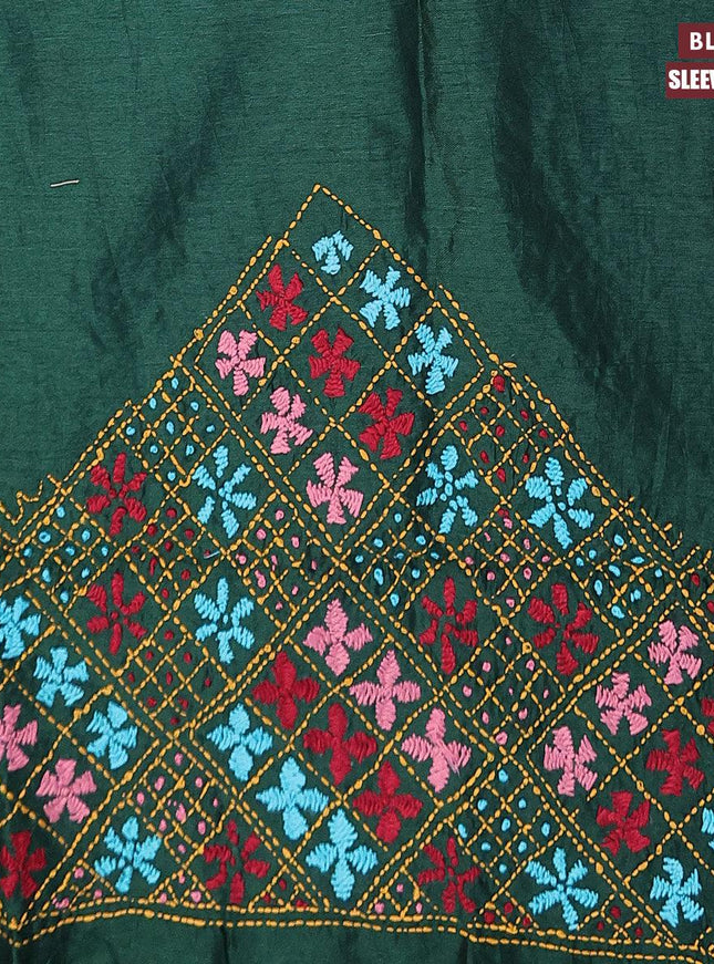 Dola silk saree light blue and dark green with zari checked pattern and zari woven border with embroidery work blouse - {{ collection.title }} by Prashanti Sarees