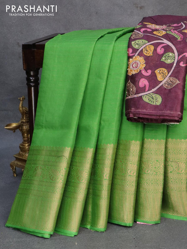Dola silk saree light green and deep wine shade with allover zari woven stripes pattern and rich zari woven border - {{ collection.title }} by Prashanti Sarees