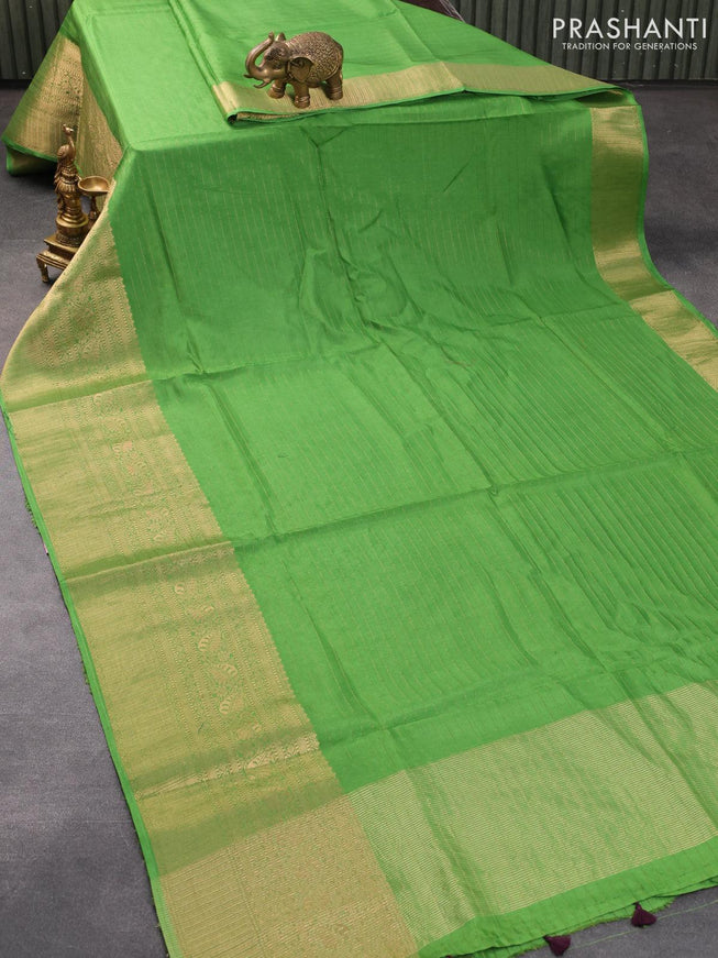 Dola silk saree light green and deep wine shade with allover zari woven stripes pattern and rich zari woven border - {{ collection.title }} by Prashanti Sarees