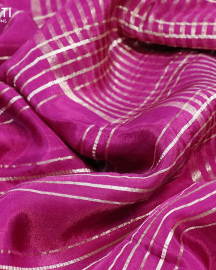 Dola silk saree magenta pink and elephant grey with allover zari woven stripes pattern and rich zari woven border - {{ collection.title }} by Prashanti Sarees