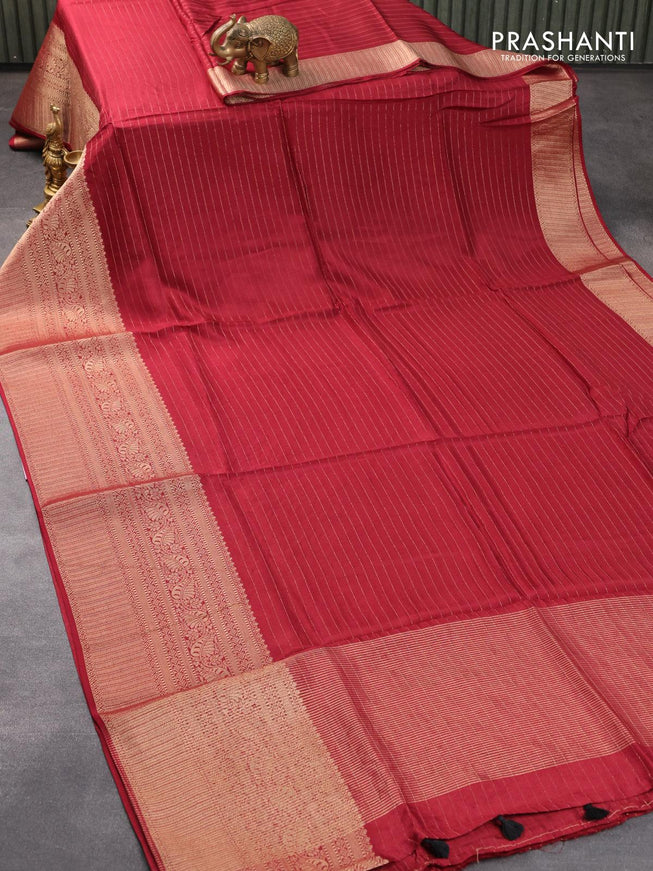 Dola silk saree maroon and black with allover zari woven stripes pattern and rich zari woven border - {{ collection.title }} by Prashanti Sarees