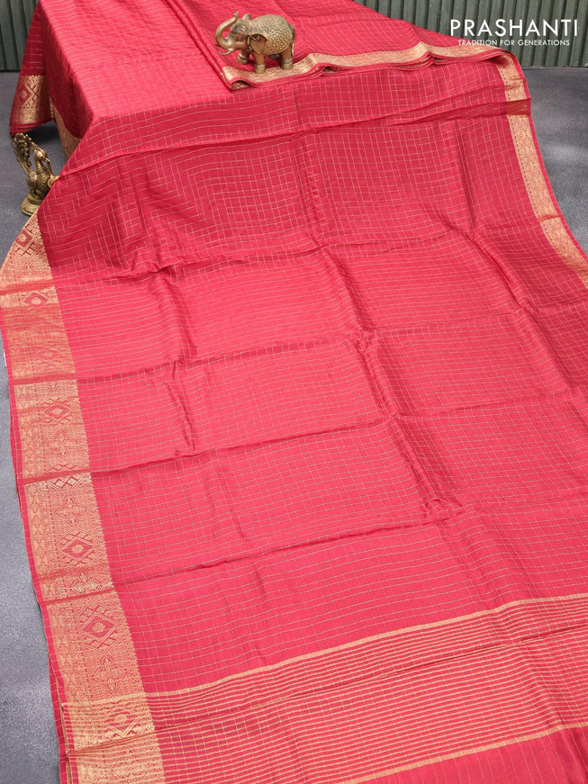Dola silk saree maroon and pastel pink with zari checked pattern and zari woven border with embroidery work blouse - {{ collection.title }} by Prashanti Sarees