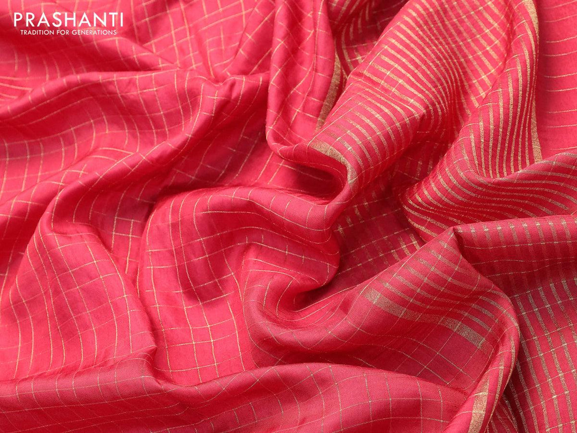 Dola silk saree maroon and pastel pink with zari checked pattern and zari woven border with embroidery work blouse - {{ collection.title }} by Prashanti Sarees
