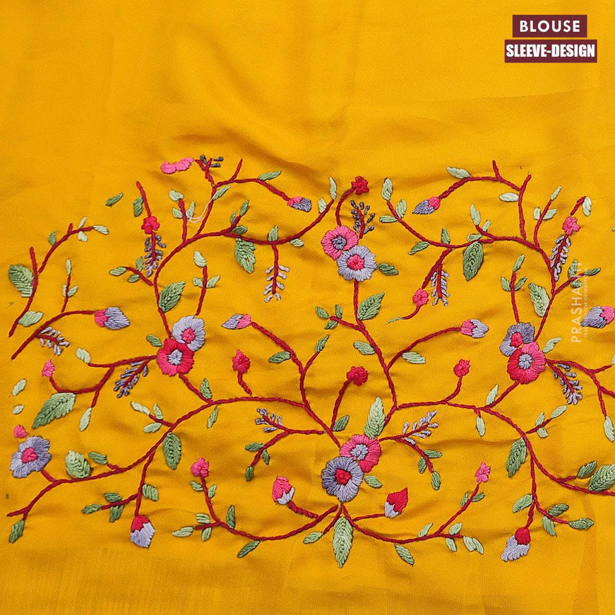 Dola silk saree maroon and yellow with zari checked pattern and zari woven border with embroidery work blouse - {{ collection.title }} by Prashanti Sarees