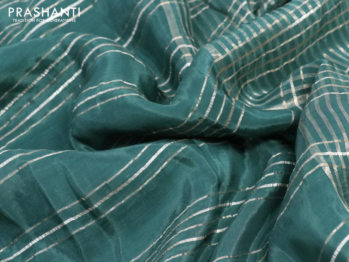 Dola silk saree peacock green and deep wine shade with allover zari woven stripes pattern and rich zari woven border - {{ collection.title }} by Prashanti Sarees