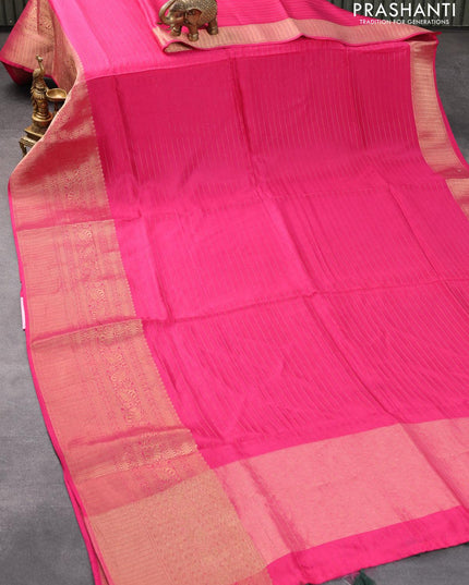 Dola silk saree pink and peacock green with allover zari woven stripes pattern and rich zari woven border - {{ collection.title }} by Prashanti Sarees