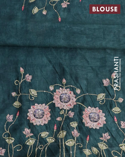 Dola silk saree pink and peacock green with allover zari woven stripes pattern and rich zari woven border - {{ collection.title }} by Prashanti Sarees