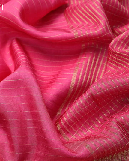 Dola silk saree pink shade and black with allover zari woven stripes pattern and zari woven border with embroidery work blouse - {{ collection.title }} by Prashanti Sarees