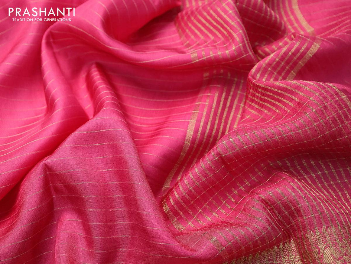 Dola silk saree pink shade and black with allover zari woven stripes pattern and zari woven border with embroidery work blouse - {{ collection.title }} by Prashanti Sarees
