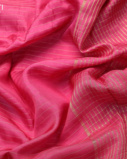 Dola silk saree pink shade and green with allover zari woven stripes pattern and long zari woven border with embroidery work blouse - {{ collection.title }} by Prashanti Sarees