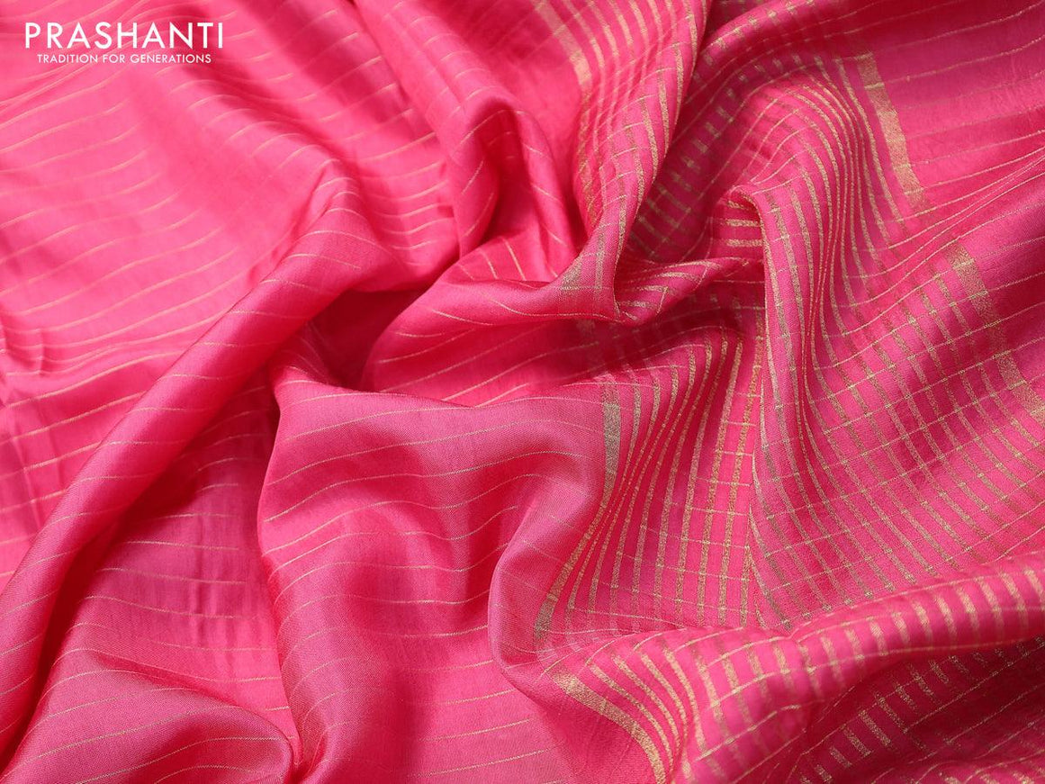 Dola silk saree pink shade and navy blue with allover zari woven stripes pattern and zari woven border with embroidery work blouse - {{ collection.title }} by Prashanti Sarees