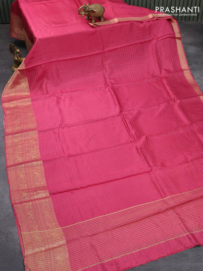 Dola silk saree pink shade and pastel blue with allover zari woven stripes pattern and zari woven border with embroidery work blouse - {{ collection.title }} by Prashanti Sarees