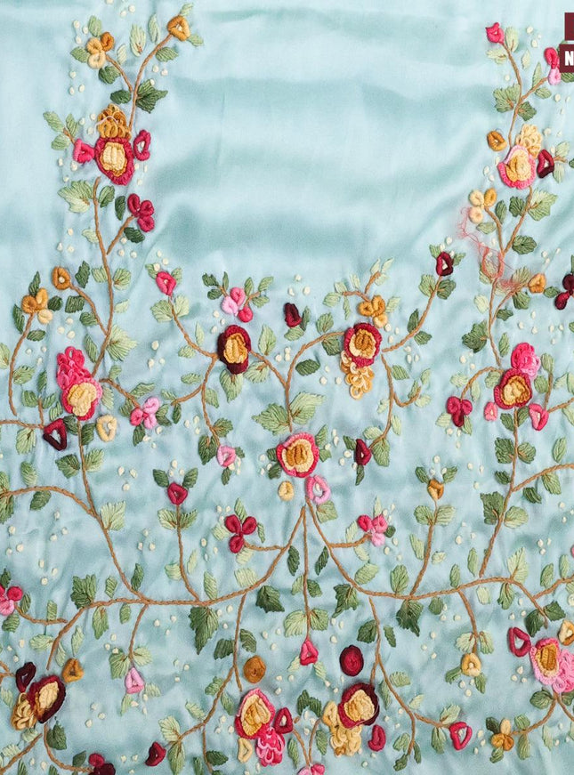 Dola silk saree pink shade and pastel blue with allover zari woven stripes pattern and zari woven border with embroidery work blouse - {{ collection.title }} by Prashanti Sarees