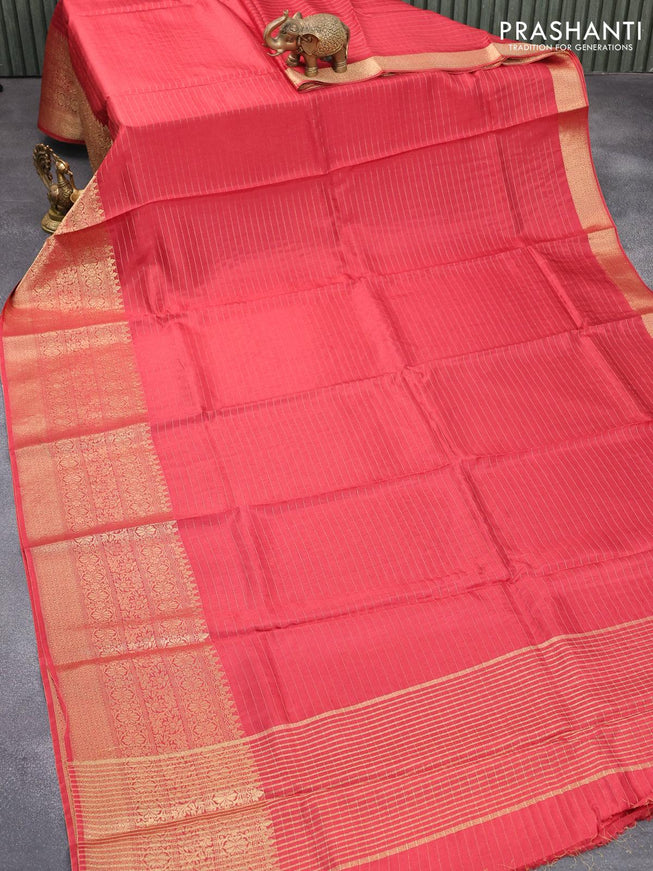 Dola silk saree red and black with allover zari woven stripes pattern and long zari woven border with embroidery work blouse - {{ collection.title }} by Prashanti Sarees