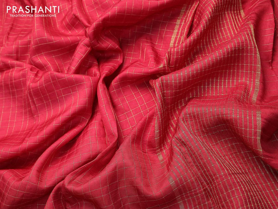 Dola silk saree red and green with zari checked pattern and zari woven border with embroidery work blouse - {{ collection.title }} by Prashanti Sarees