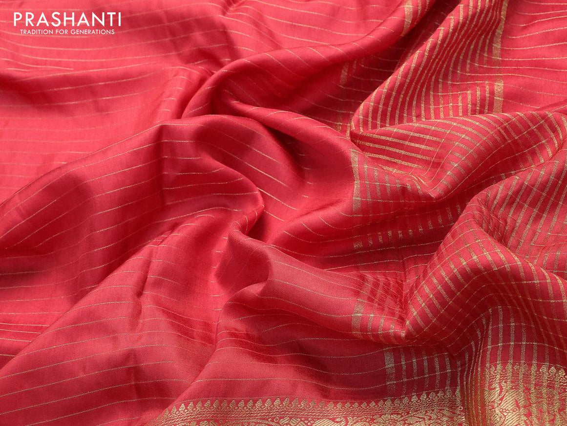 Dola silk saree red shade and black with allover zari woven stripes pattern and zari woven border with embroidery work blouse - {{ collection.title }} by Prashanti Sarees