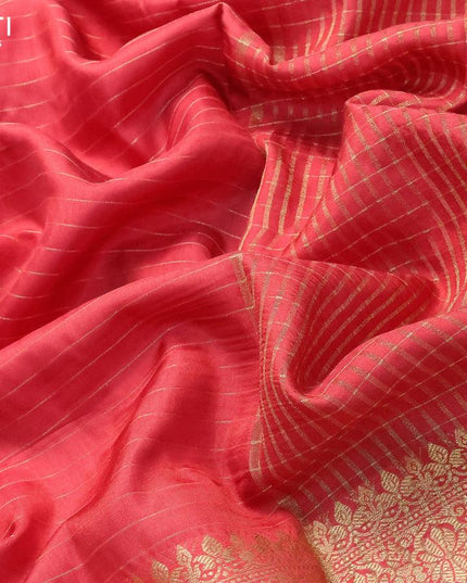 Dola silk saree red shade and dark green with allover zari woven stripes pattern and zari woven border with embroidery work blouse - {{ collection.title }} by Prashanti Sarees