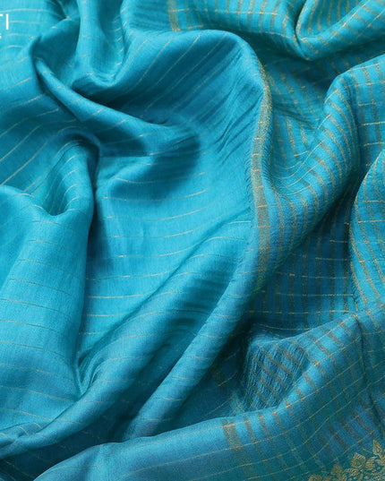 Dola silk saree teal blue and brown with allover zari woven stripes pattern and zari woven border with embroidery work blouse - {{ collection.title }} by Prashanti Sarees