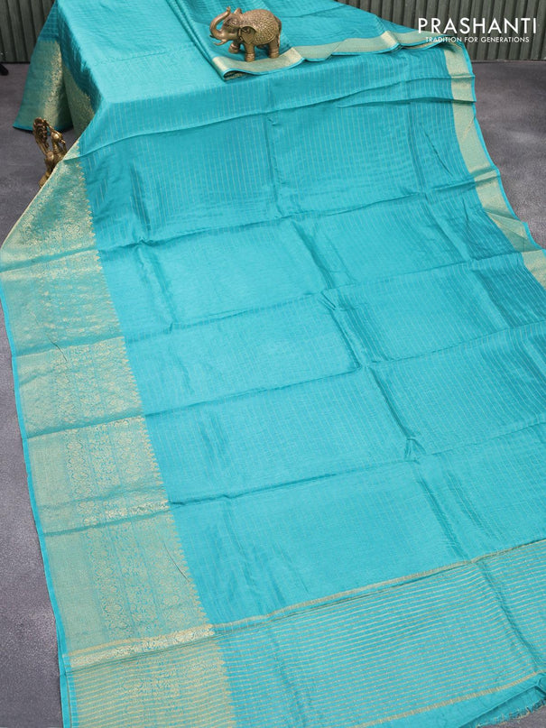 Dola silk saree teal blue and maroon with allover zari woven stripes pattern and long zari woven border with embroidery work blouse - {{ collection.title }} by Prashanti Sarees