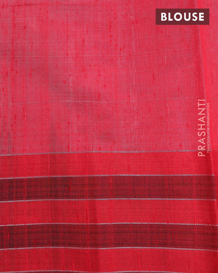 Dupion silk saree beige and red with plain body and temple design checked border - {{ collection.title }} by Prashanti Sarees