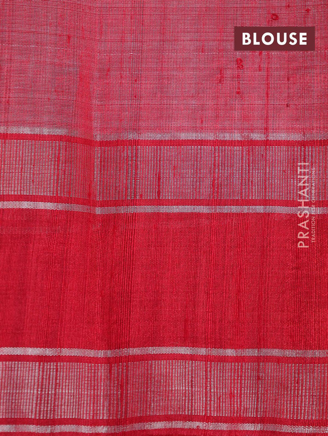 Dupion silk saree beige and red with plain body and temple design rettapet silver zari woven border - {{ collection.title }} by Prashanti Sarees