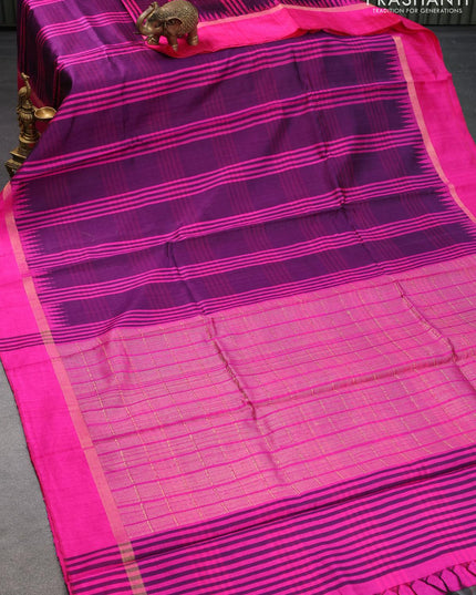 Dupion silk saree deep wine shade and pink with allover stripes pattern and zari woven simple border - {{ collection.title }} by Prashanti Sarees