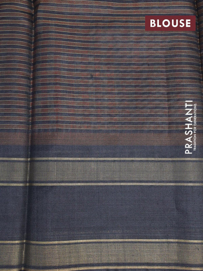 Dupion silk saree grey rust shade and black with allover zari weaves & checked pattern and rettapet zari woven border - {{ collection.title }} by Prashanti Sarees