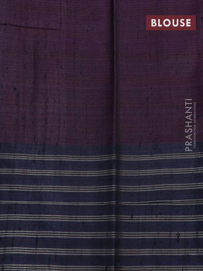 Dupion silk saree reddish pink and navy blue with plain body and temple design zari checked border - {{ collection.title }} by Prashanti Sarees