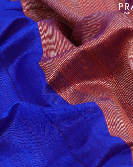 Dupion silk saree royal blue and orange with plain body and temple design silver zari woven border - {{ collection.title }} by Prashanti Sarees