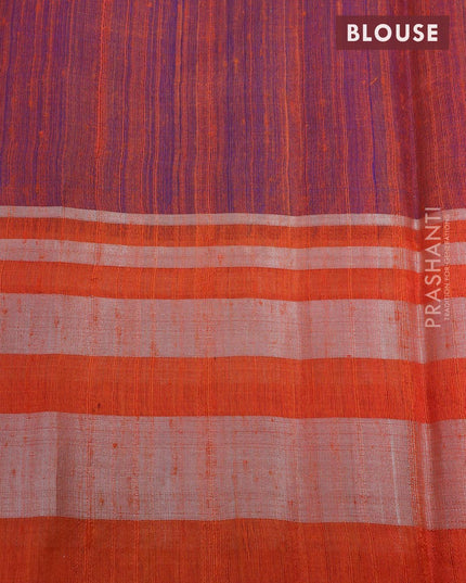 Dupion silk saree royal blue and orange with plain body and temple design silver zari woven border - {{ collection.title }} by Prashanti Sarees