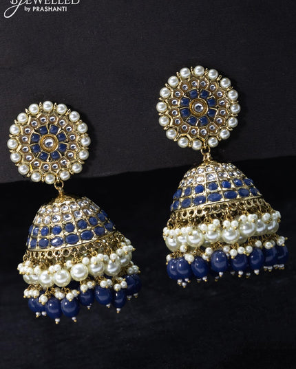 Fashion dangler blue jhumka with kundan stone and beads & pearl hangings - {{ collection.title }} by Prashanti Sarees