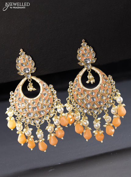 Fashion dangler chandbali design peach earrings with pearl and beads hangings - {{ collection.title }} by Prashanti Sarees