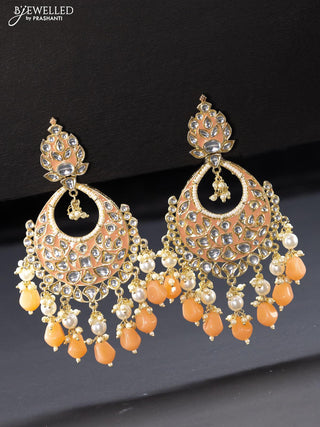 Fashion dangler chandbali design peach earrings with pearl and beads hangings