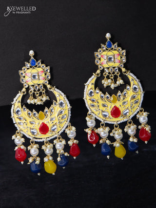 Fashion dangler chandbali earrings cream with multicolour beads and pearl hangings