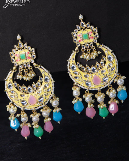 Fashion dangler chandbali earrings cream with multicolour beads and pearl hangings - {{ collection.title }} by Prashanti Sarees