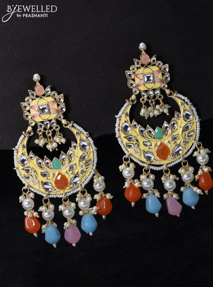 Fashion dangler chandbali earrings cream with multicolour beads and pearl hangings - {{ collection.title }} by Prashanti Sarees